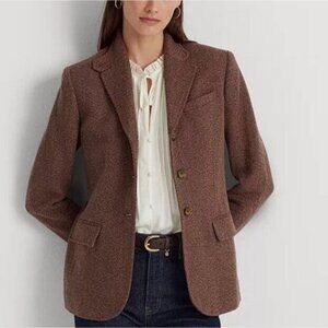 Lauren Ralph Lauren Women's Herringbone Tweed Blazer In Burgundy Sz 4 NWT